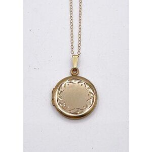Vintage 1/20th 12K Gold Filled Round Photo Locket Necklace Engraved Keepsake